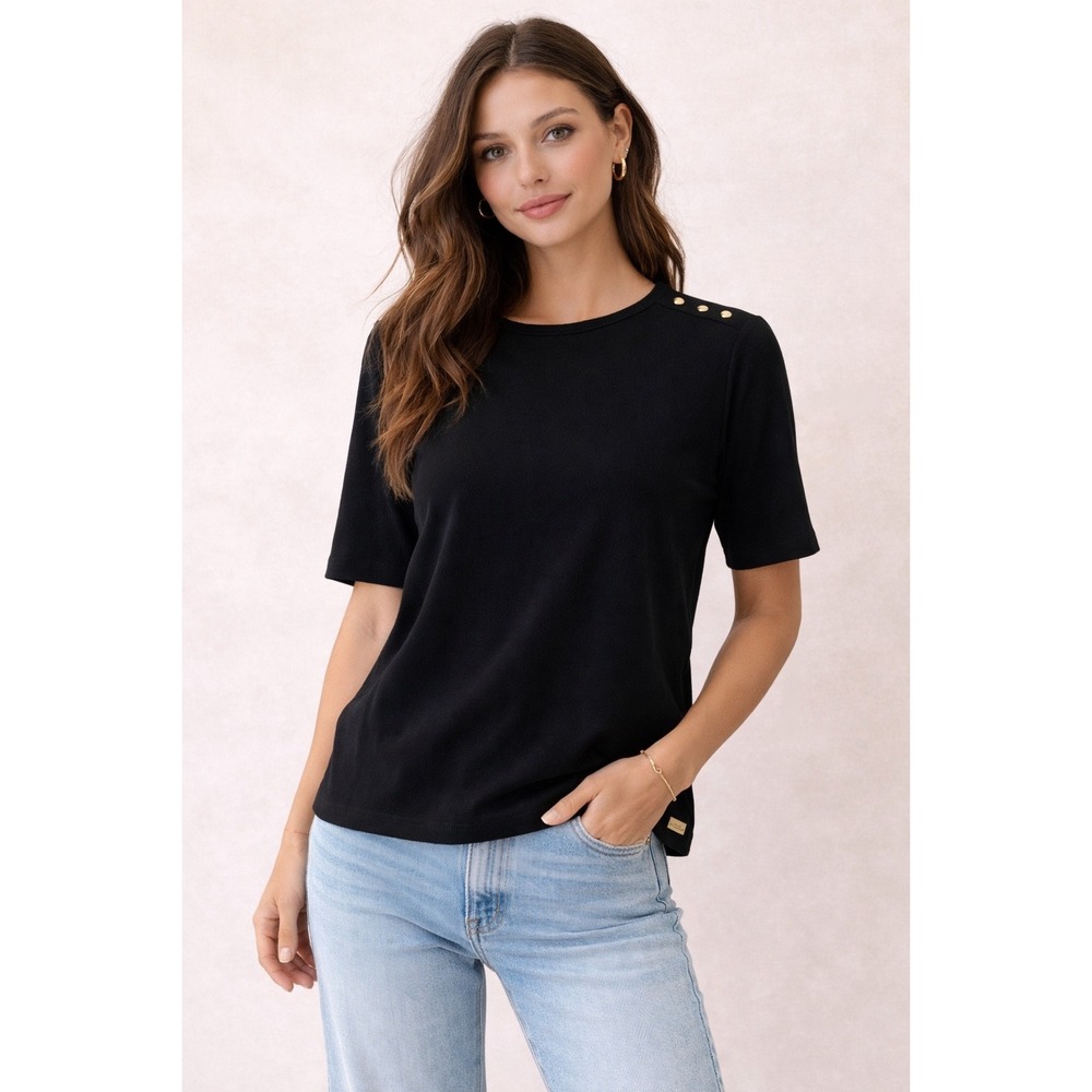 Calvin‎ Klein- Black Short Sleeve With Gold Detailing Top Size L/XL